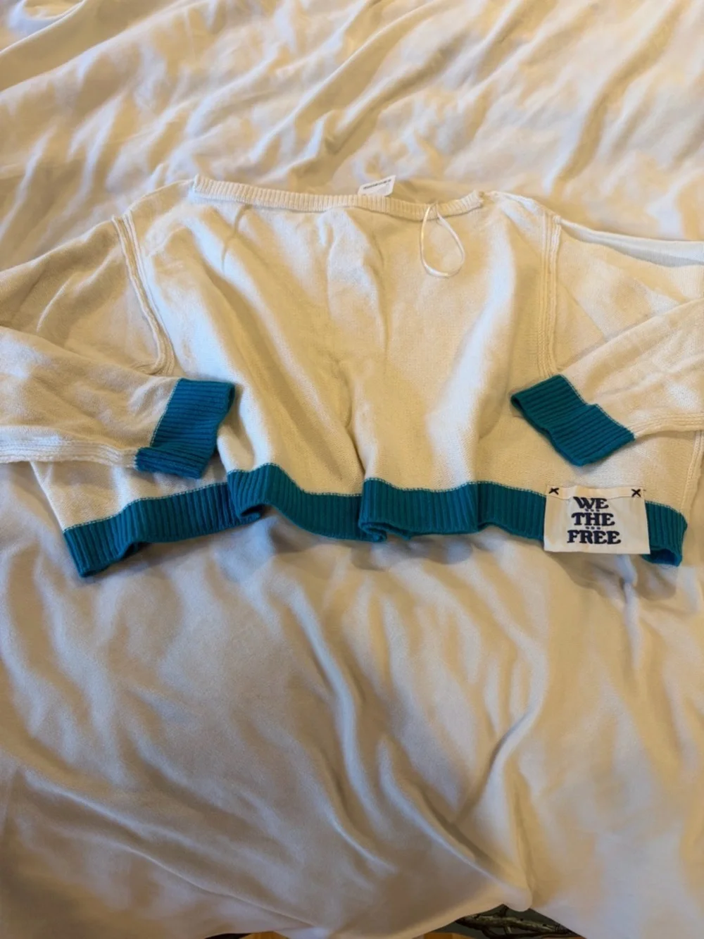 NWT Free People Into The Blue Stripe Cropped Cream Sweater Women’s Medium